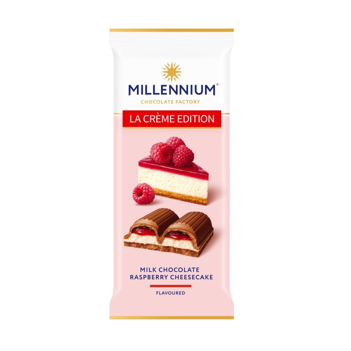 Mliečna Čokoláda Millennium La Créme Edition Raspberry Cheesecake 100g