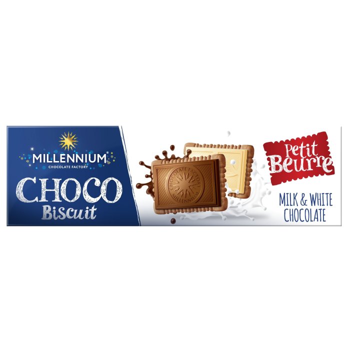 Sušienky Millennium Choco Biscuit Petit Beurre Milk & White Chocolate 132g