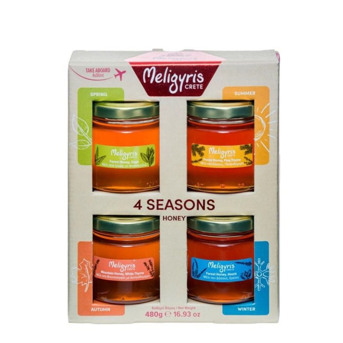 Darčeková sada gréckych medov Meligyris 4 Seasons 480g