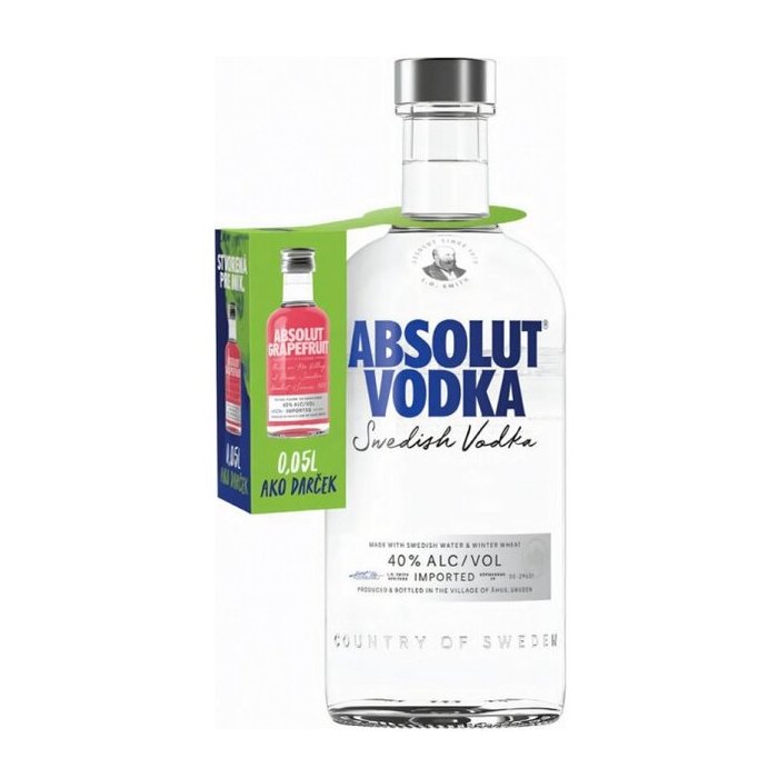 Vodka Absolut 40% 0,7L + Miniatúrka Absolut Grapefruit 40% 0,05L