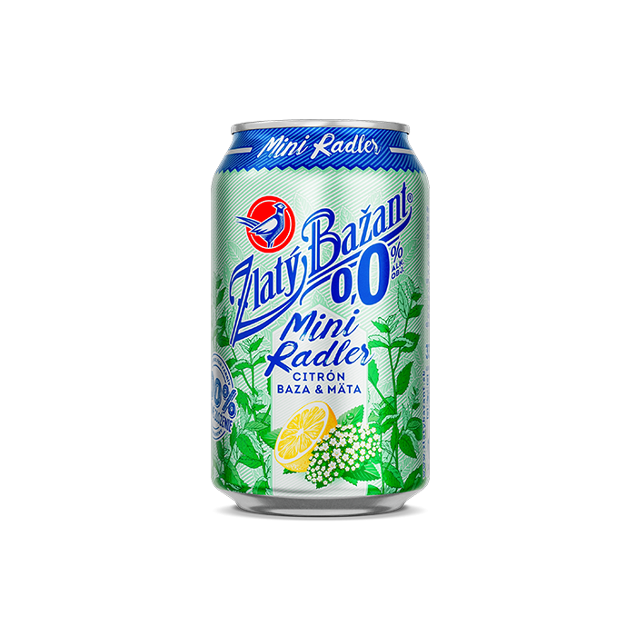 Zlatý Bažant mini Radler 0,0% Citrón – Báza - Mäta 0,33L
