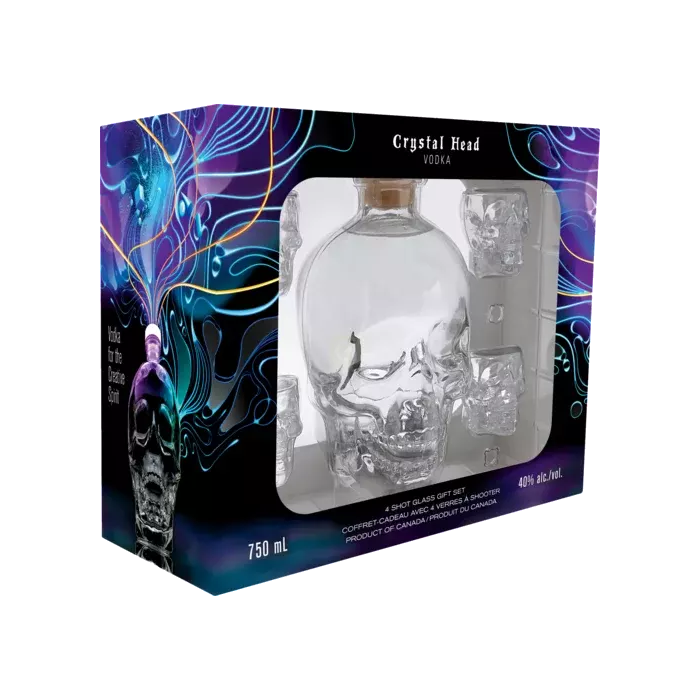 Vodka Crystal Head 40% 0,7L + 4 poháriky